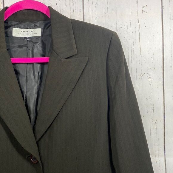 Tahari Arture S Levine Womens Dark Olive Green Blazer Jacket - Picture 3 of 14